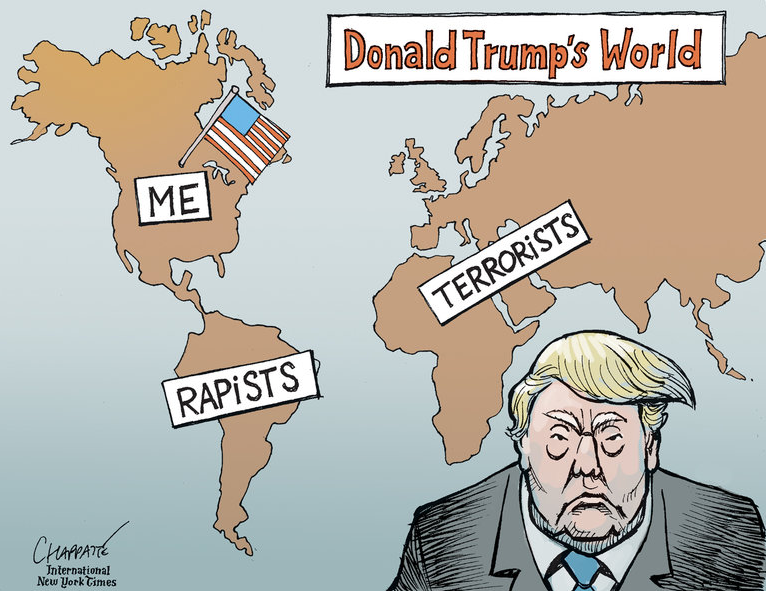 Cartón: Patrick Chappatte, The New York Times https://www.nytimes.com/2015/12/11/opinion/cartoon-the-world-according-to-donald-trump.html?_r=0